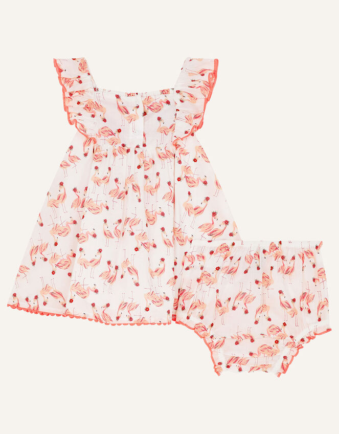 Newborn Flamingo Dress and Briefs Set, White (WHITE), large