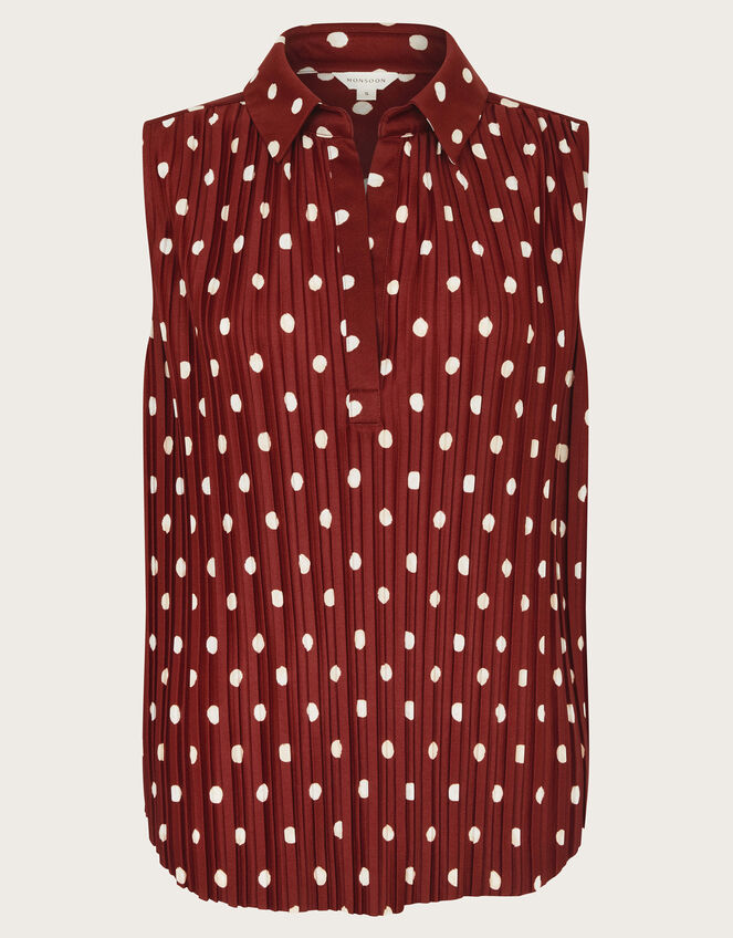 Paris Spot Plisse Top, Brown (BROWN), large