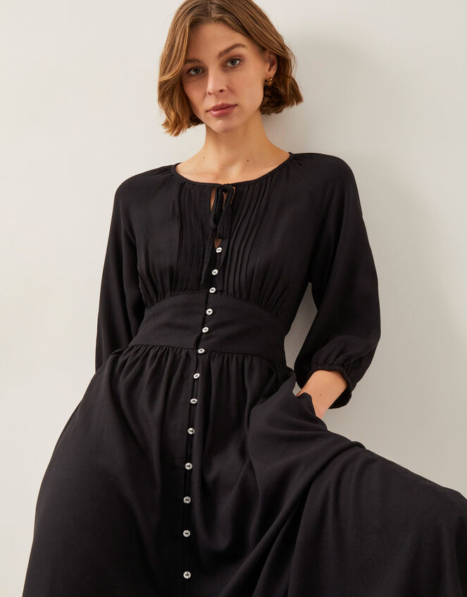 Polly Pintuck Pleat Midi Dress, Black (BLACK), large