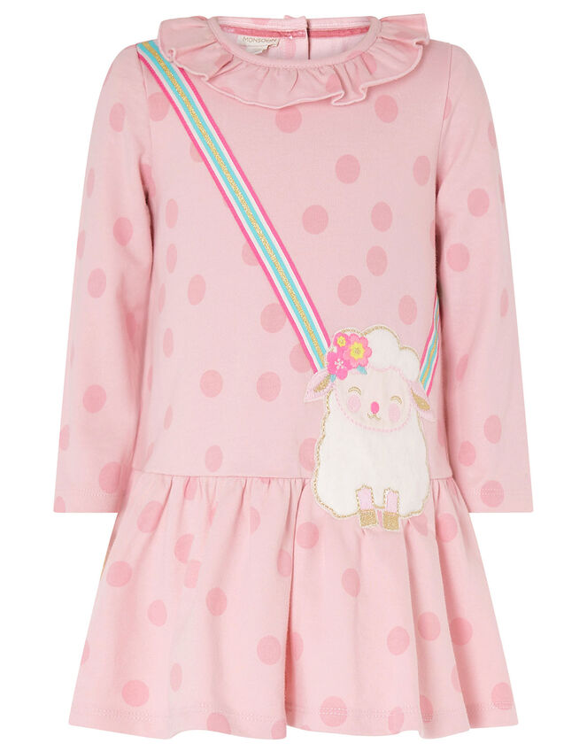 Baby Sheep Sweat Dress in Organic Cotton , Pink (PINK), large
