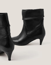 Ria Ruched Leather Ankle Boots, Black (BLACK), large