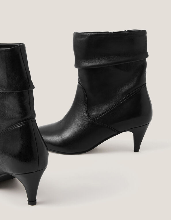 Ria Ruched Leather Ankle Boots, Black (BLACK), large