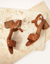 Woven Leather Block Heels, Tan (TAN), large