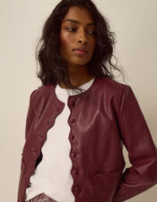 Penelope Scallop Faux Leather Jacket, Red (BERRY), large