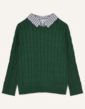 Mock Collar Cable Knit Jumper, Green (GREEN), large