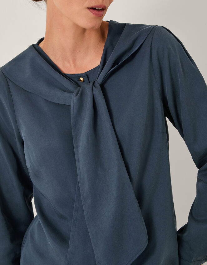 Drew Tie-Neck Blouse, Blue (BLUE), large