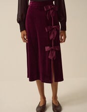 Buffy Bow Velvet Midi Skirt, Red (BURGUNDY), large