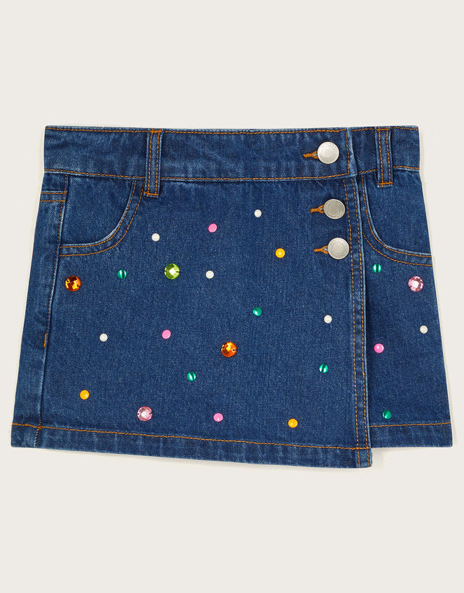 Embellished Denim Skort, Blue (BLUE), large