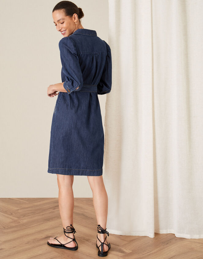 Belted Denim Dress, Blue (DENIM BLUE), large