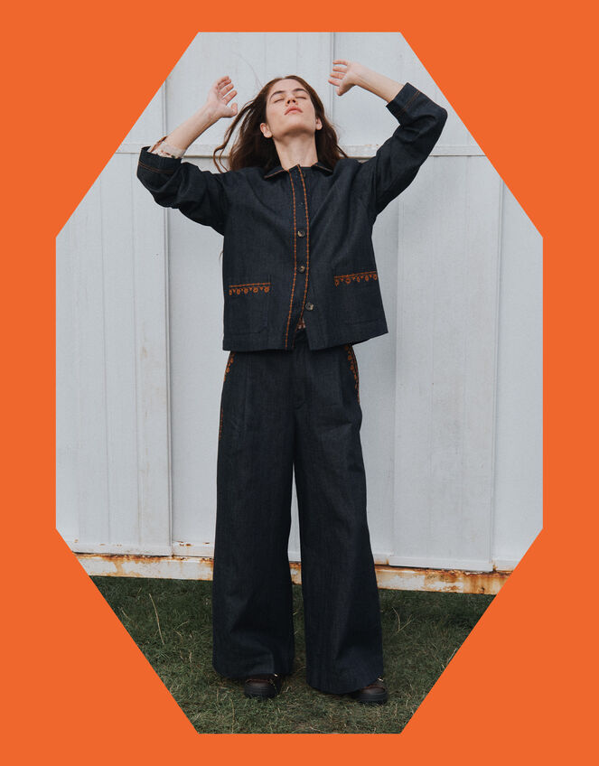 East Jayla Wide Leg Denim Trousers, Blue (NAVY), large