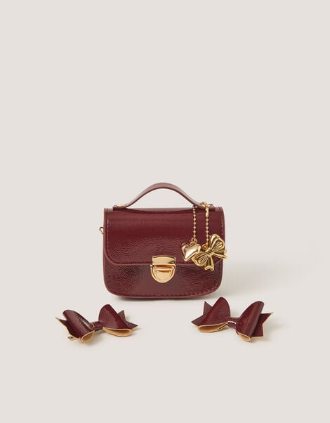 Mini Patent Satchel Bag & Hair Clips Set, , large
