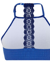Crochet Insert Shirred Bikini Set, Blue (BLUE), large
