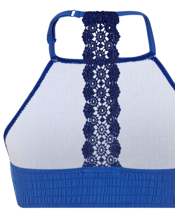 Crochet Insert Shirred Bikini Set, Blue (BLUE), large