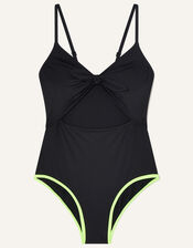 Neon Stitch Cut Out Swimsuit with Recycled Polyester, Black (BLACK), large