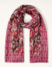Ikat Printed Border Lightweight Scarf, , large