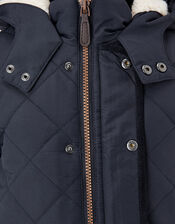 Quilted Coat with Hood, Blue (NAVY), large