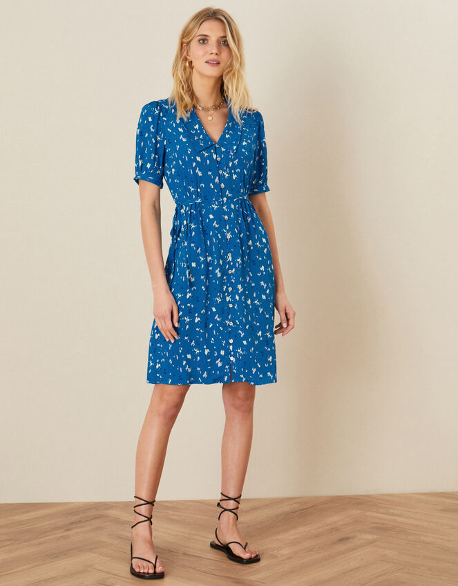 Animal Print Shirt Dress, Blue (COBALT), large