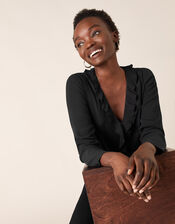 Ruffle Long Sleeve Blouse with LENZING™ ECOVERO™, Black (BLACK), large