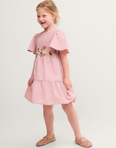 Floral Embroidered Smocked Dress, Pink (PINK), large