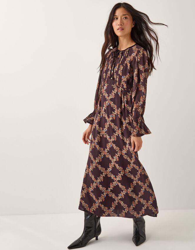 Cheryl Diamond Floral Print Midi Dress, Brown (CHOCOLATE), large