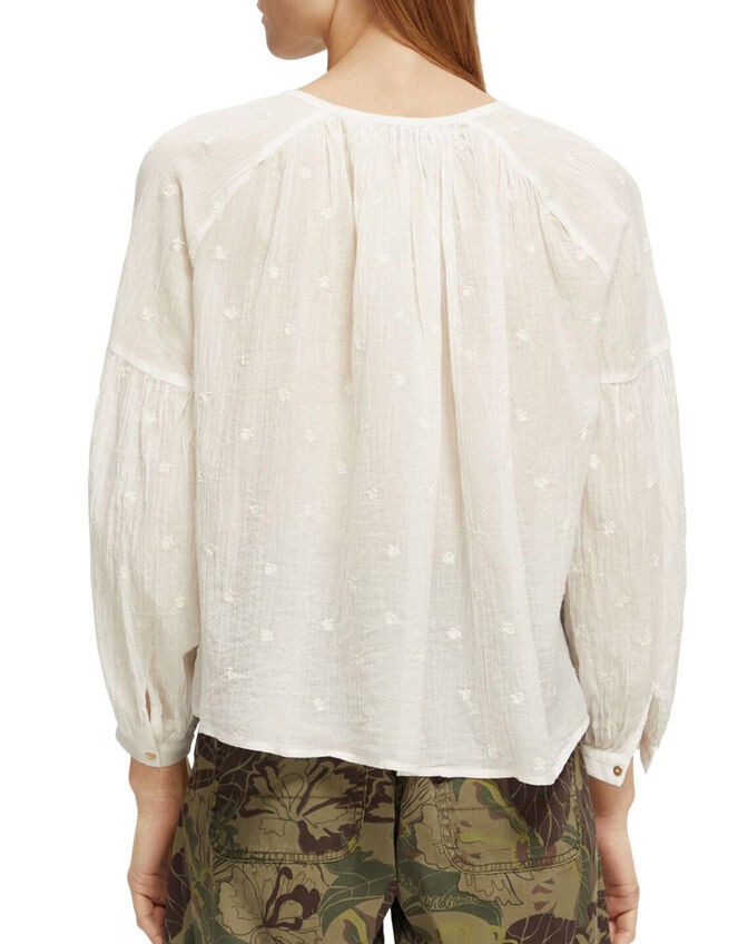 Scotch and Soda Button Neckline Dobby Blouse, White (WHITE), large