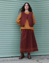 East Karina Check Corduroy Midi Skirt, Orange (RUST), large