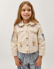 Embellished Floral Denim Jacket, Ivory (IVORY), large