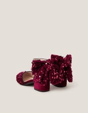 Sequin Velvet Bow Heels, Red (BURGUNDY), large