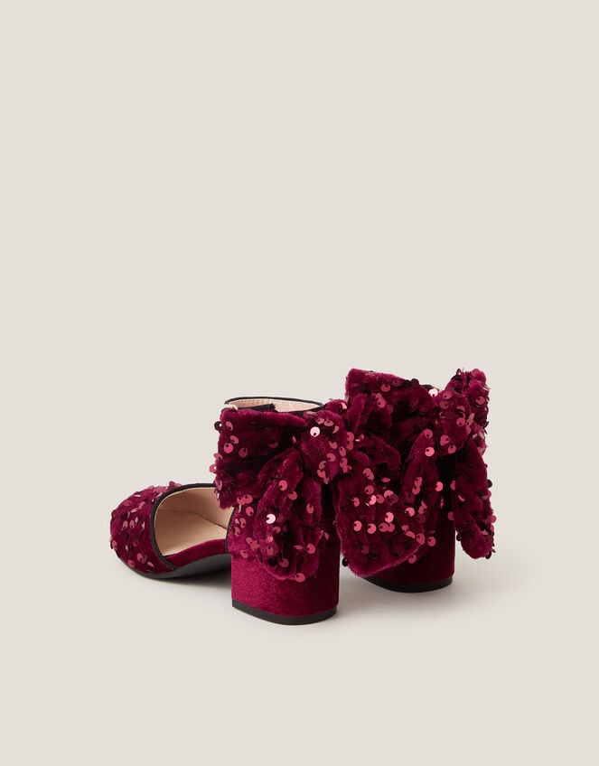 Sequin Velvet Bow Heels, Red (BURGUNDY), large