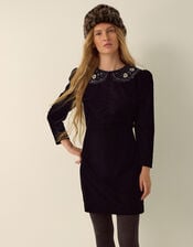 Monsoon x Queens of Archive Penny Sequin Collar Velvet Mini Dress​, Black (BLACK), large
