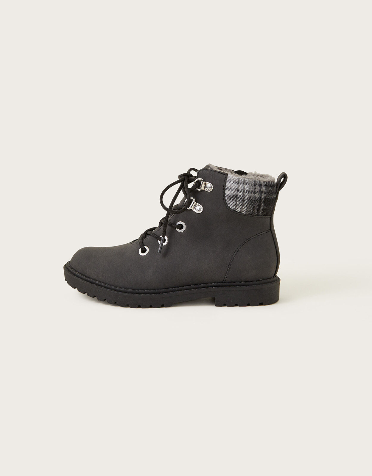 Check Detail Biker Boots Black