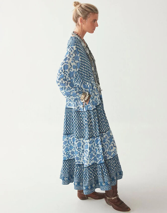 Maison Hotel Contrast Print Dress, Blue (BLUE), large
