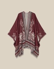 Crissy Jacquard Poncho, Red (BERRY), large