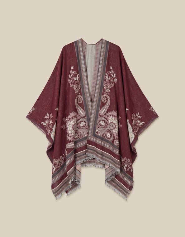 Crissy Jacquard Poncho, Red (BERRY), large