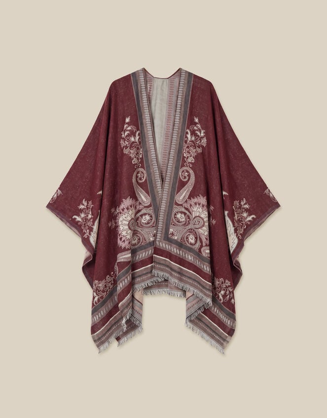 Crissy Jacquard Poncho, Red (BERRY), large