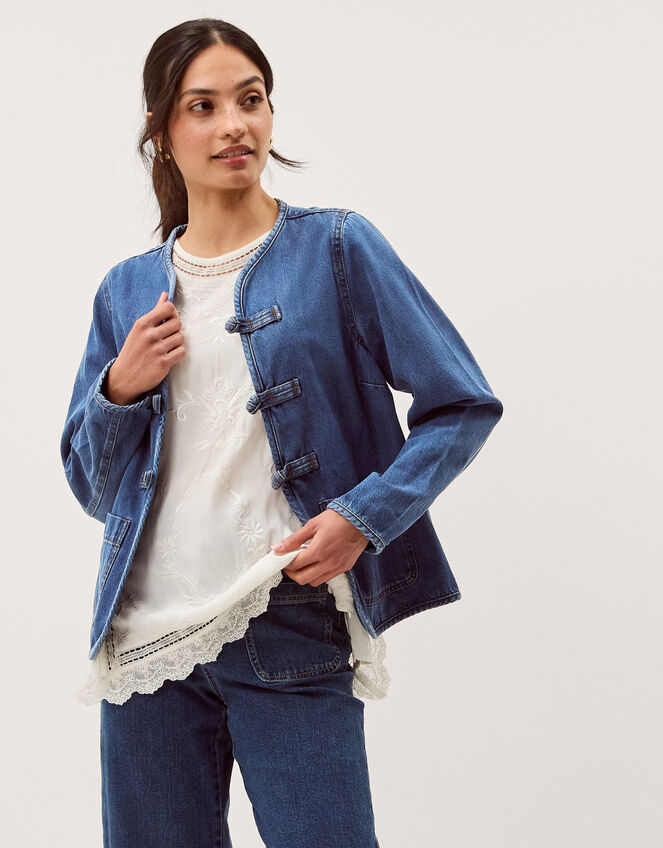 Lauren Knot Denim Jacket, Blue (MID AUTHENTIC BLUE), large