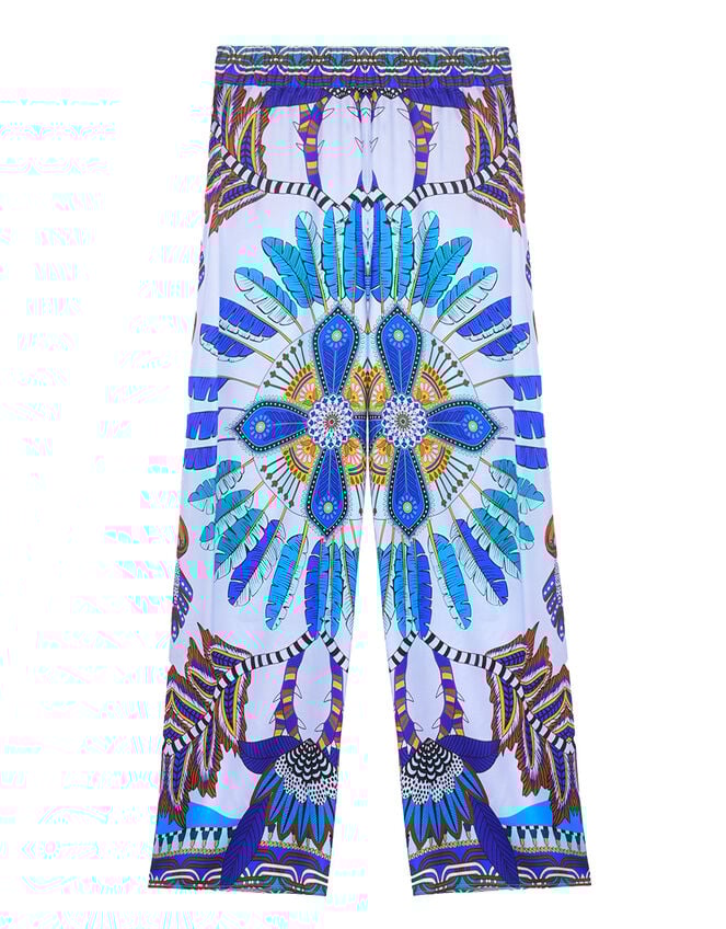 Wild Athena Feather Print Trousers, Blue (BLUE), large