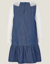 Collar Top & Chambray Bow Dress Set, Blue (BLUE), large