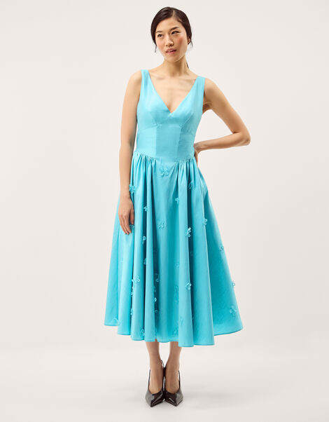 Odette Floral Appliqu&eacute; Fit & Flare Midi Dress, Blue (PALE BLUE), large