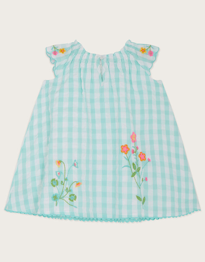 Baby Gingham Floral Embroidered Dress, Blue (BLUE), large