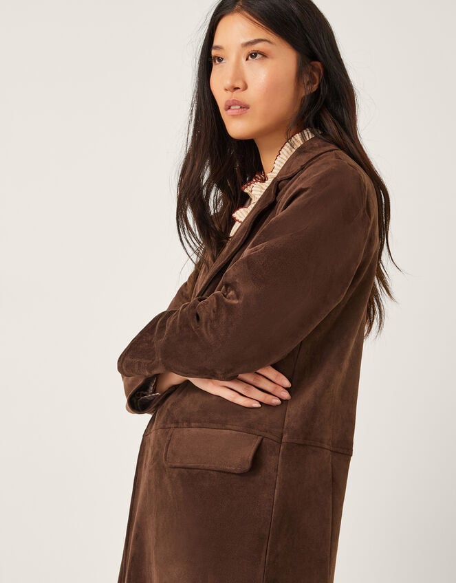 Tove Suedette Trench Coat, Brown (CHOCOLATE), large