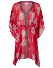Heritage Print Kaftan in Sustainable Viscose, Red (RED), large