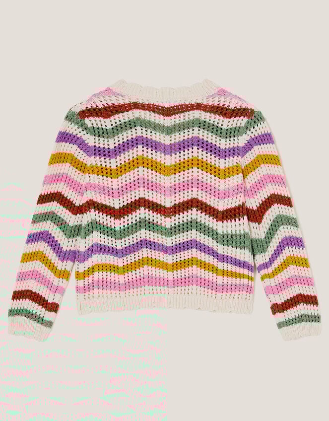 Zigzag Stripe Crochet Cardigan, Multi (MULTI), large