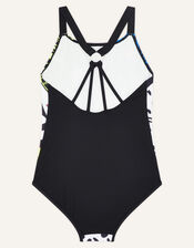 Leopard Face Swimsuit in Recycled Polyester, Black (BLACK), large
