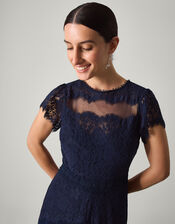 Monike Short Sleeve Lace Bridesmaid Dress, Blue (NAVY), large