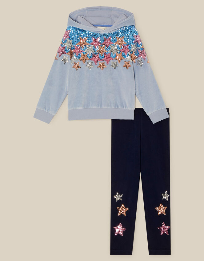 Star Sequin Hoodie & Leggings Set, Blue (BLUE), large
