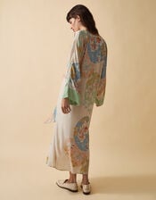 Clemence Amelie Tie Front Floral Midi Dress, Cream (CREAM), large