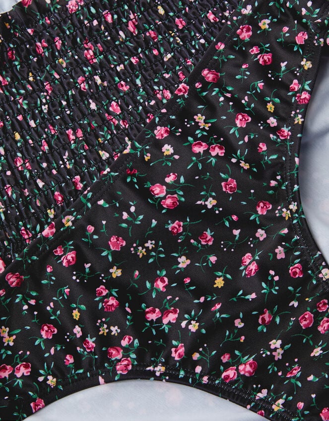 Ditsy Floral Smocked Bikini Set, Black (BLACK), large