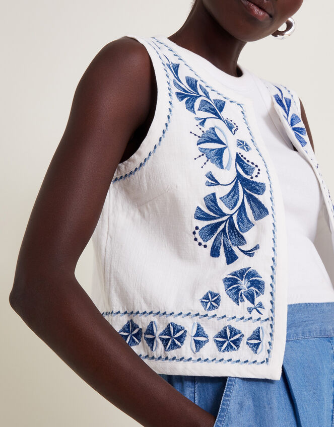 Ola Embroidered Waistcoat, White (WHITE), large