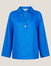Clover Linen Button Blouse, Blue (BLUE), large